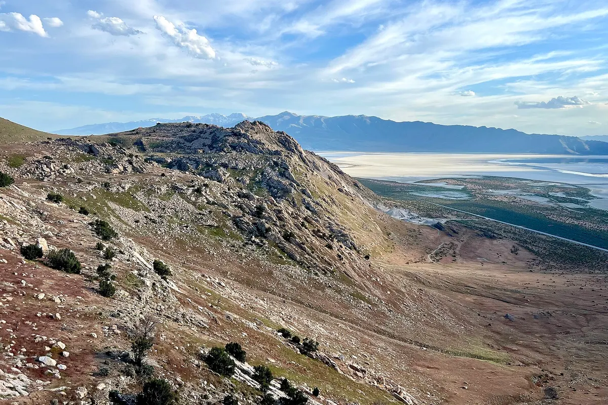 A dirt trail along the shore of Stansbury Island in the Great Salt Lake, Tooele County, Utah